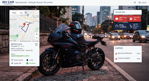 Motocicleta com rastreador blindado impermeável em Belo Horizonte